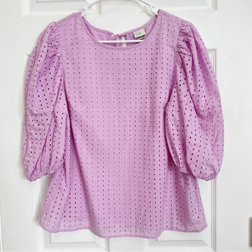 a new day Lilac Eyelet Puff Sleeve Blouse - Picture 3 of 9
